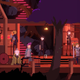 A party in a wooden house in the forest, with all manner of people in their video game clothes.